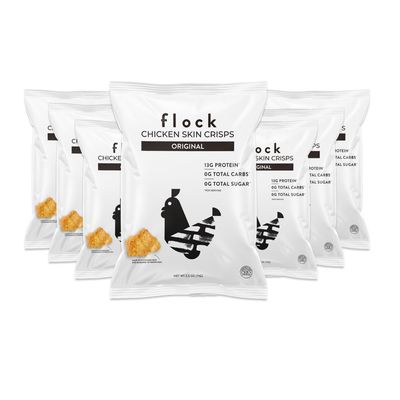 Flock Keto Chicken Skin Chips | Original Flavor | Low Carb, High Protein, Sugar Free, Gluten Free Fried Chicken Skins - Chicken Chips for People | (2.5oz) 4-Pack Crispy Chicken Flock Chips