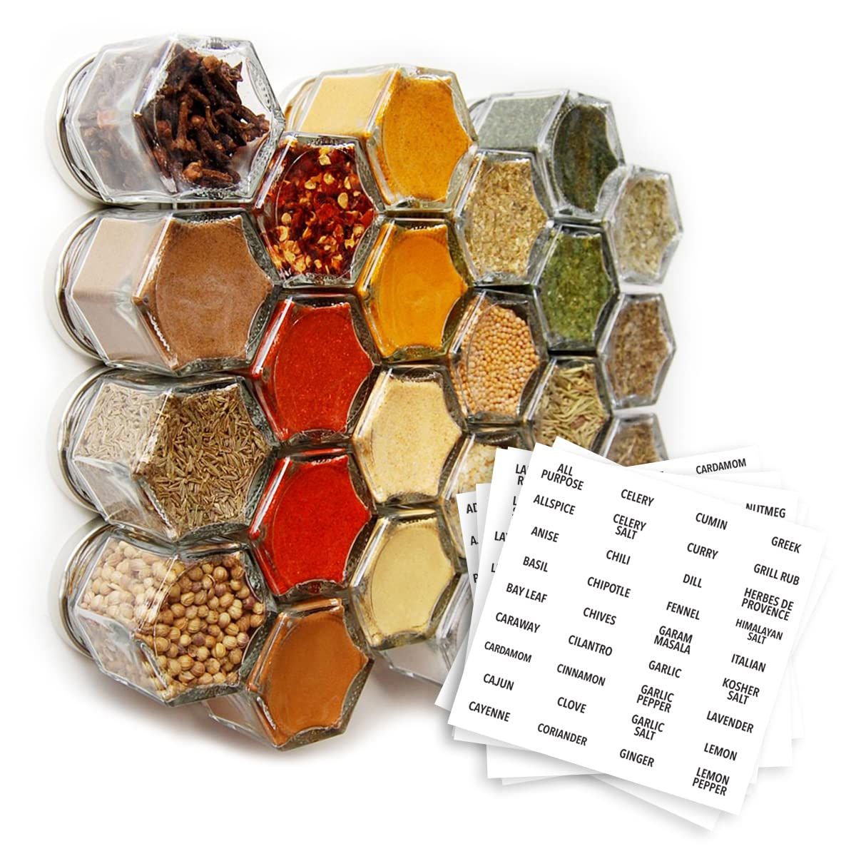 Gneiss Spice Pantry Kit | 24 Magnetic Spice Jars Filled With Organic Seasonings (Small Jars)