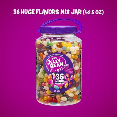 The Jelly Bean Planet, Gourmet Jelly Beans Assortment 42.5 Oz Jar - 36 Huge Natural Fruit Flavors, Seasonal, Birthday, Christmas Candy, Plant Based Colors - Gluten Free, Fun Bulk Jelly Beans Gift