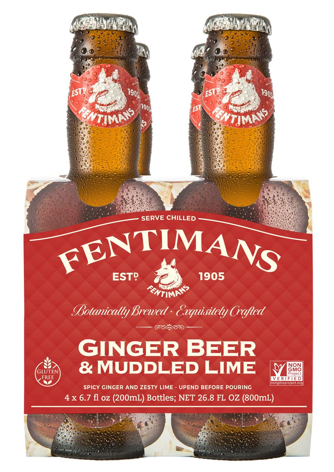 Fentimans Sparkling Ginger Beer &amp; Muddled Lime - Ginger Beer Non Alcoholic, Ginger Ale, Mixer, Craft Soda, No Artificial Flavors - 6.7 Fl Oz (4 Pack)