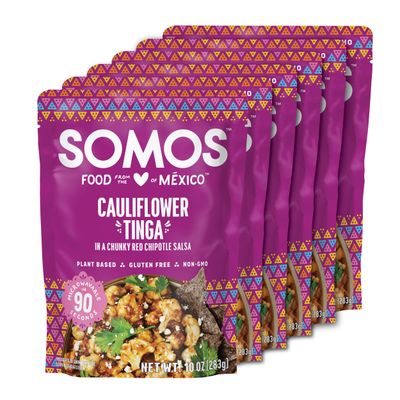 SOMOS Plant Based Taco Filling with Vegetable - Gluten Free, Non-GMO, Vegan &amp; Microwavable Meals Ready to Eat - Delicious, Healthy &amp; Convenient | 10 oz Pouch (Pack of 6) (Cauliflower Tinga)