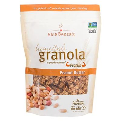 Erin Baker&#39;s Homestyle Granola - Peanut Butter, Ancient Grains, Vegan, Non-GMO Cereal - 12 Ounce, 6-Pack - 00503