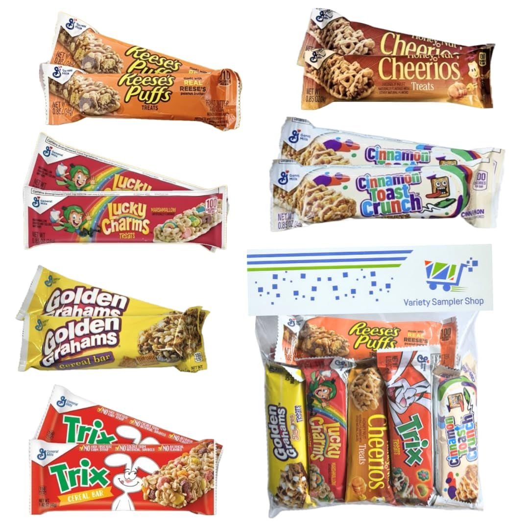 Breakfast Cereal Bars Variety Pack - (12) Cereal Treat Bars - Individually Wrapped Granola Bars - Variety of Snack Bar Treats
