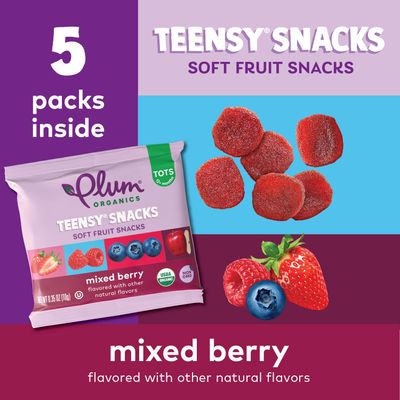 Plum Organics Teensy Snacks Soft Fruit Snacks - Mixed Berry - 5 Count (Pack of 8) - Organic Toddler Food Fruit Snacks