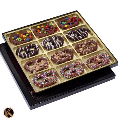 KREMERY Creamy Chocolate Cravings - Valentines Chocolate Covered Pretzel Twists Gift Basket (12 Count) Birthday Sweet Treats - Assorted Candy Toppings - Kosher Dairy Corporate