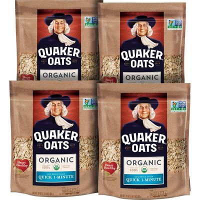 Quaker Organic Quick Cook Oatmeal, Breakfast Cereal, Non-GMO Project Verified, 24 Oz(Pack of 4)