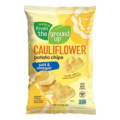 Real Food From The Ground Up Cauliflower Chips - 6 Pack Snack Bags (Salt &amp; Vinegar, 6 Pack)