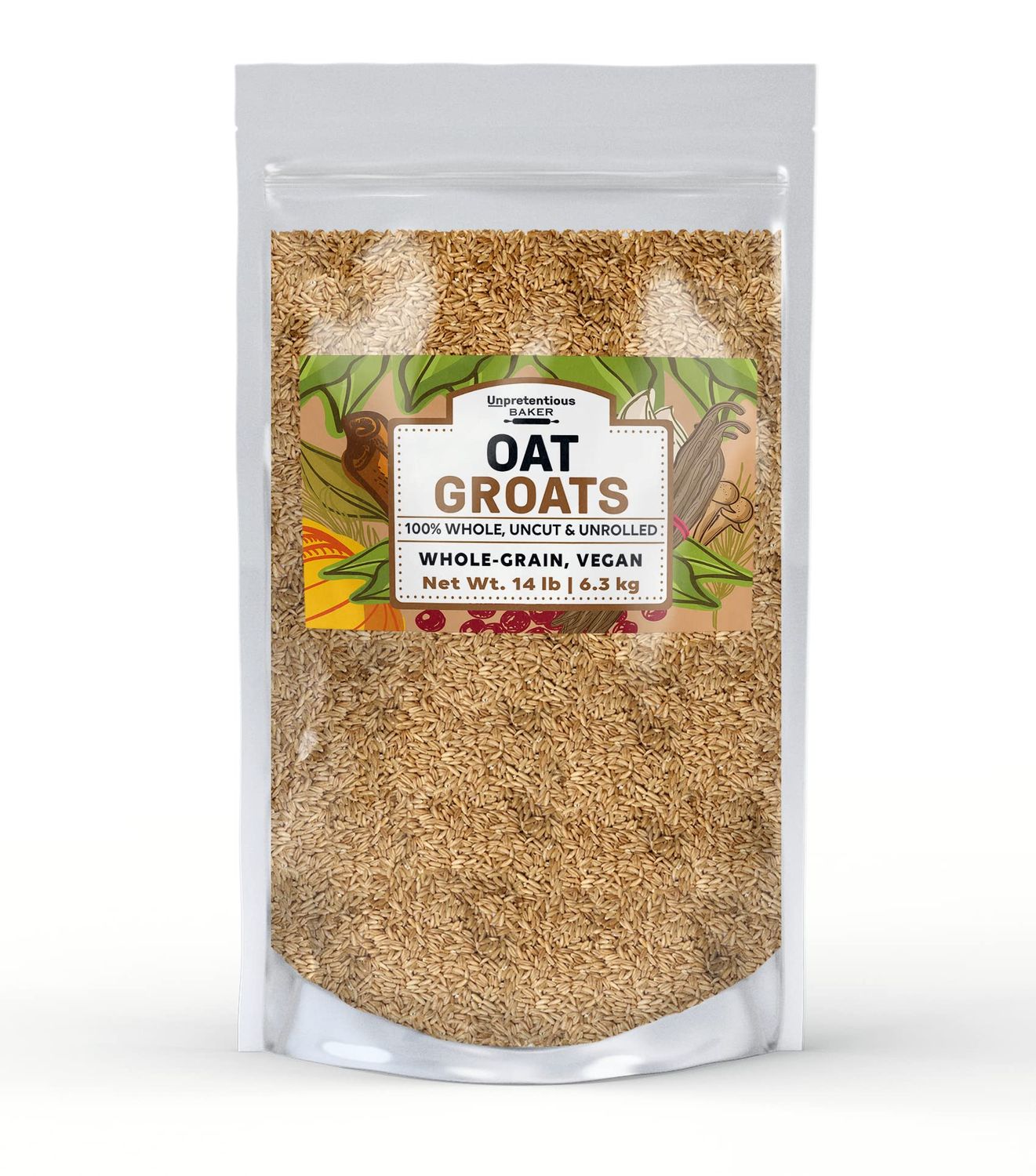 Oat Groats By Unpretentious Baker, 14 lb, Natural Whole Grain, High in Fiber, Uncut &amp; Unrolled
