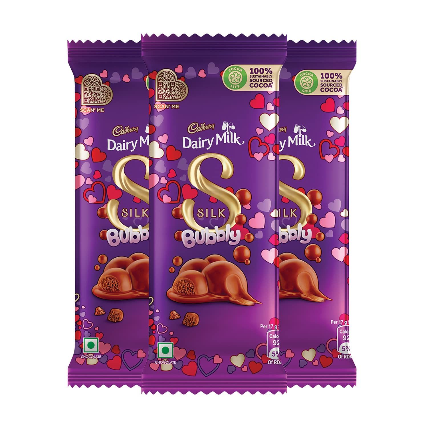 Cadbury Dairy Milk Silk Bubbly Valentine Chocolate Bar, 3 x 120 g