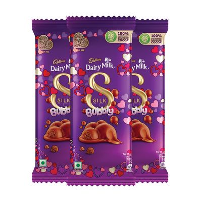 Cadbury Dairy Milk Silk Bubbly Valentine Chocolate Bar, 3 x 120 g
