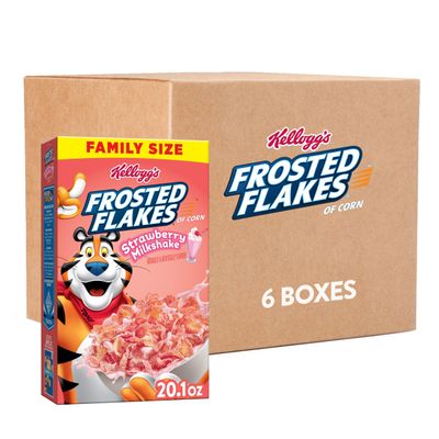 Kellogg&#39;s Frosted Flakes Breakfast Cereal, Kids Cereal, Family Breakfast, Family Size, Strawberry Milkshake (6 Boxes)