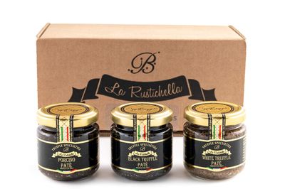 La Rustichella - Set Black Truffle Pat (90g - 3.2 Oz), White Truffle Pat (90g - 3.2 Oz) and Porcini Truffle Sauce (90g - 3.2 OZ) | Vegan, Gluten-Free, Cholesterol Free