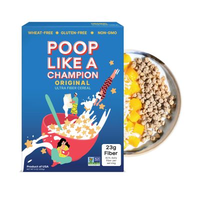 Poop Like A Champion Ultra High Fiber Cereal - Non GMO - Fiber Supplement - Corn Bran | Breakfast Essentials with Soluble Fiber, Insoluble Fiber &amp; Psyllium Husk Powder