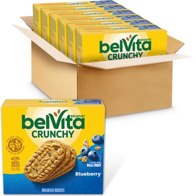 belVita Blueberry Breakfast Biscuits, 30 Total Packs, 6 Boxes (4 Biscuits Per Pack)
