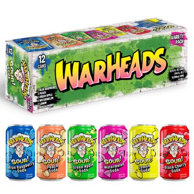 Sour Fruity Soda with Classic Warheads Flavors - Perfectly Balanced Sweet and Sour Soda - Warheads Candy Throwback Treat, Soda, Cocktail Mixer, Pack of 12, 12oz Cans (Variety Pack)