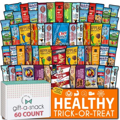 Gift A Snack - Valentines Healthy Snack Box Care Package + Greeting Card (60 Count) Birthday Treats Gift Basket, Nutritious Granola Breakfast Bars Corporate Gifts