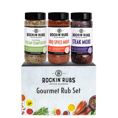 Rockin&#39; Rubs Gourmet Seasoning Gift Set - 3 Full-Size Jars - Steak Mojo, BBQ Mojo, Tuscan Temptation - Gift for Men, Mom &amp; Dad