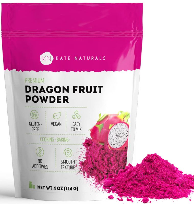 Kate Naturals Dragon Fruit Powder for Baking &amp; Drink (4oz). Vegan, Gluten Free Dried Dragon Fruit Pink Pitaya Powder for Dragon Fruit Syrup. Dragonfruit Pitaya Powder for Smoothie &amp; Food Coloring