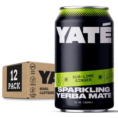 Yate Sparkling Yerba Mate - Sub-Lime Ginger - Brewed Organic Yerba Mate Tea, Natural, Clean Energy Alternative, Low Calorie, Low Sugar Plant Based Drink, 12 fl oz (355 ML) (12 Pack)