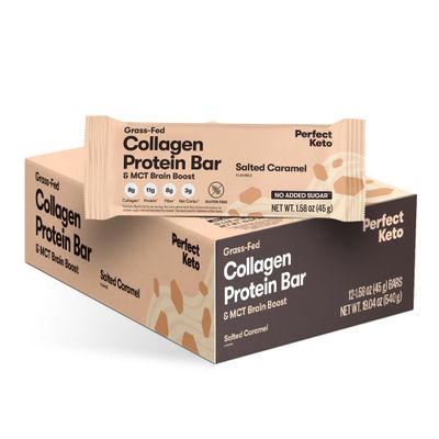 Perfect Keto Bars  The Cleanest Keto Snacks with Collagen and MCT No Added Sugar Keto Diet Friendly  3g Net Carbs 18g Fat11g protein  Keto Diet Food Dessert Salted Caramel 12 Bars