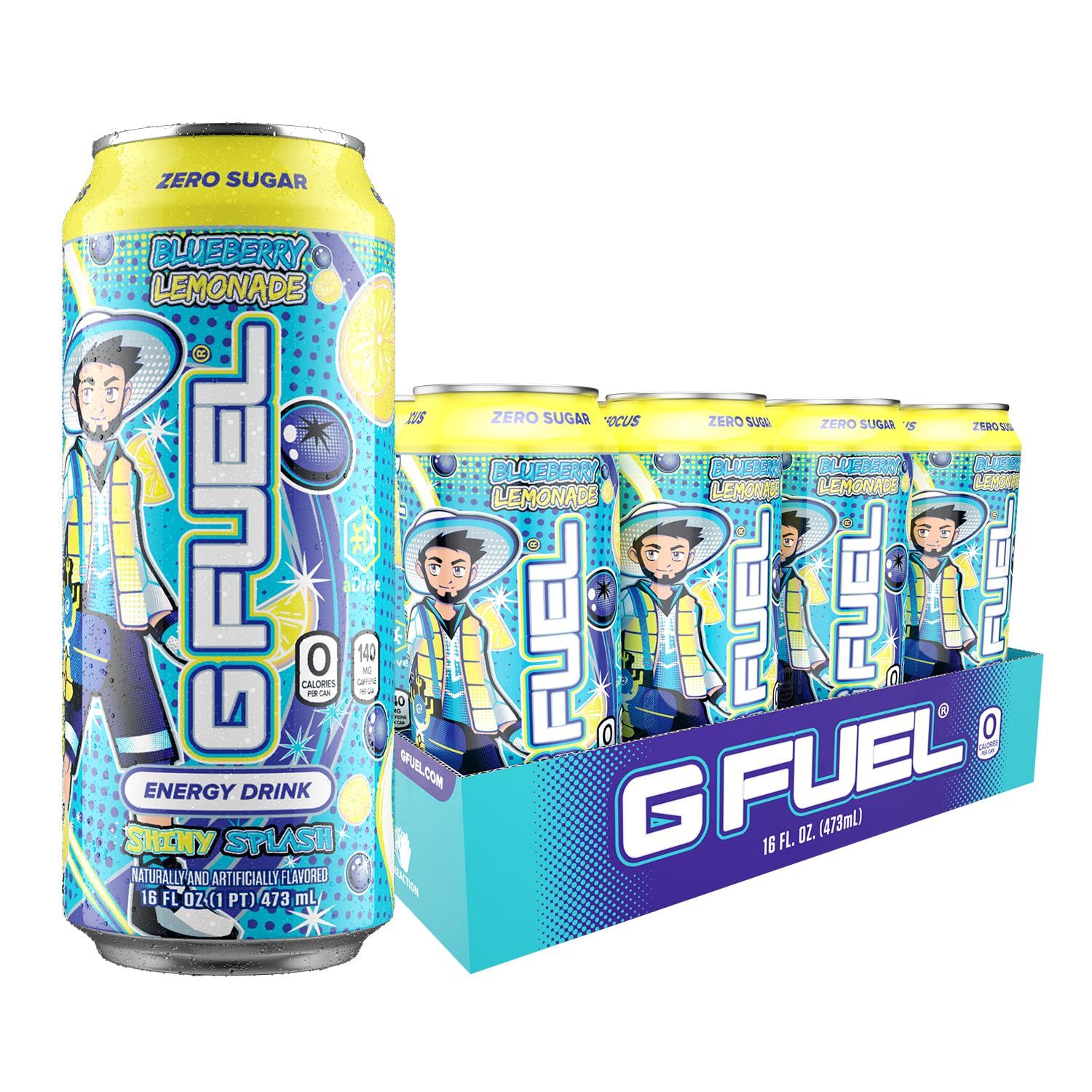 G Fuel aDrive Energy Drink, Sugar Free, Healthy Drinks, Zero Calorie, 140 mg Caffeine per Carbonated Can, Blueberry &amp; Lemonade Flavor, Focus Amino, Vitamin + Antioxidants Blend - 12 Pack