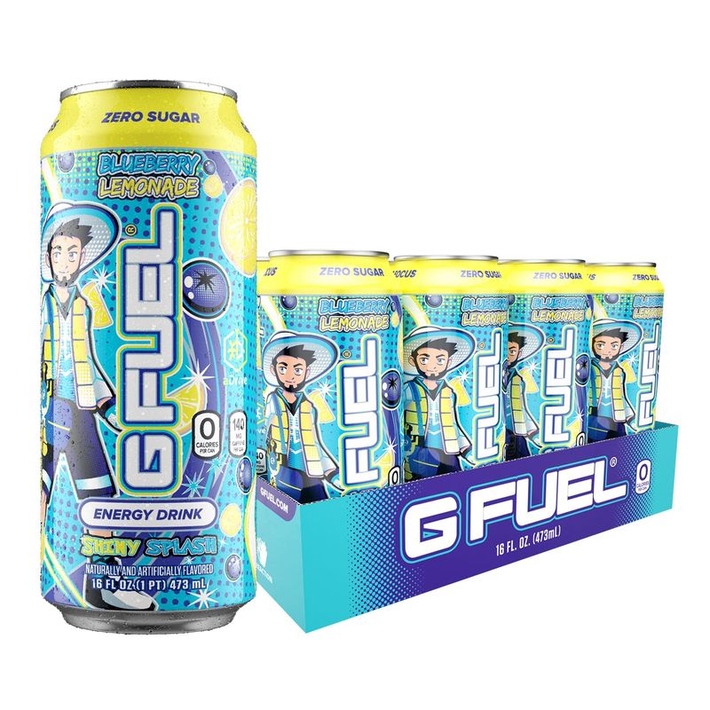 G Fuel aDrive Energy Drink, Sugar Free, Healthy Drinks, Zero Calorie, 140 mg Caffeine per Carbonated Can, Blueberry &amp; Lemonade Flavor, Focus Amino, Vitamin + Antioxidants Blend - 12 Pack