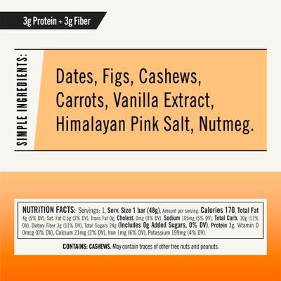 Thunderbird Bars Energy Snack, Gluten-Free with Protein, Healthy Real Food, Vegan Paleo Non-GMO, No Added Sugar, Cashew Fig Carrot Flavor (6 Count, 1.7 oz. Bars)