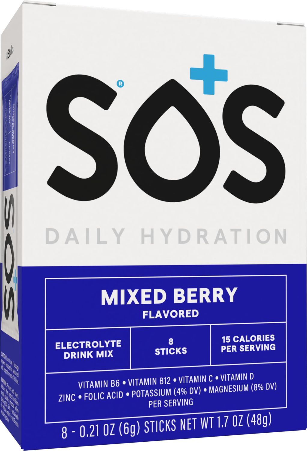 SOS Hydration Electrolyte Powder Packets, 8 Stick Packets (Mixed Berry)