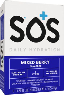 SOS Hydration Electrolyte Powder Packets, 8 Stick Packets (Mixed Berry)