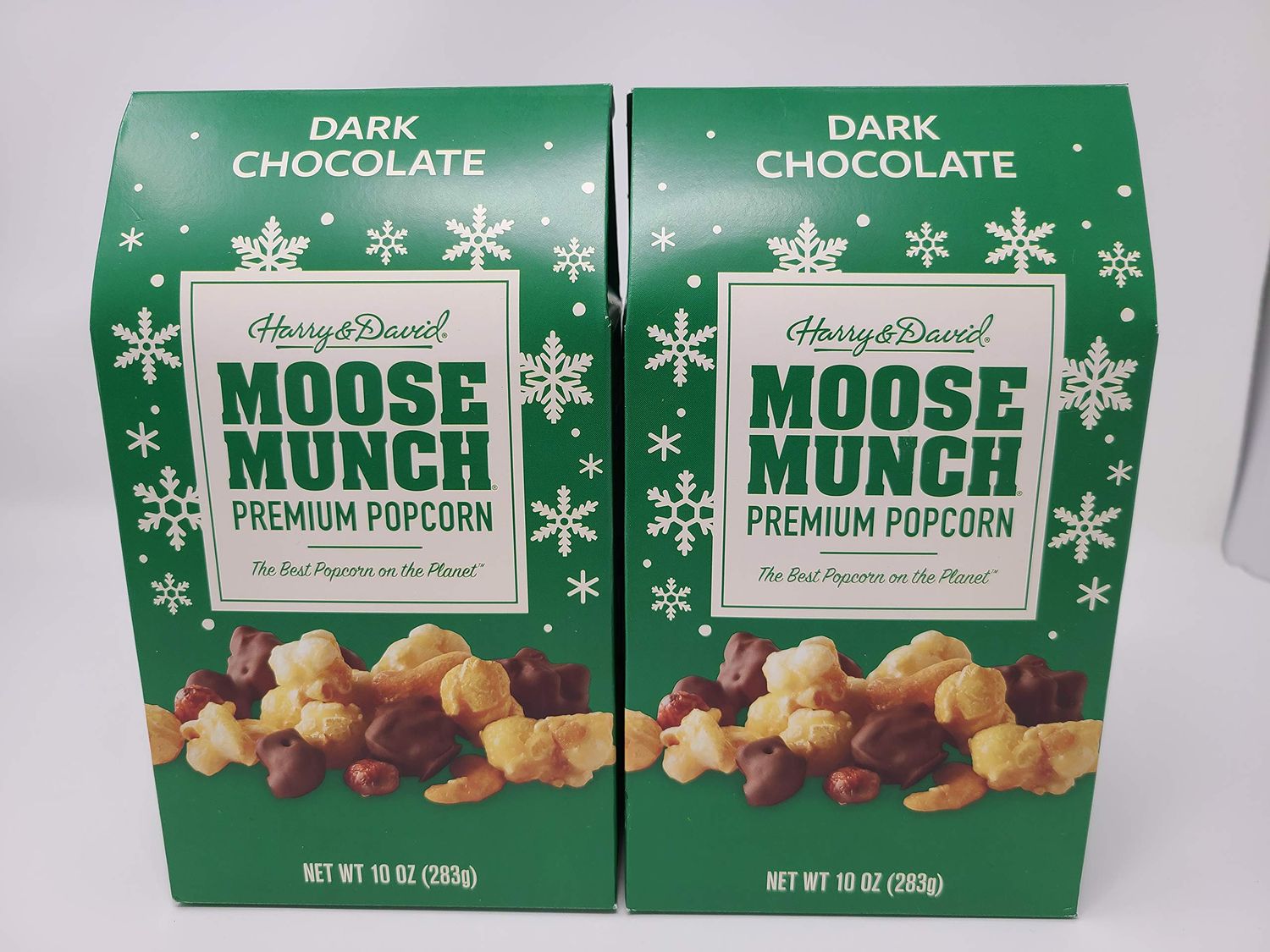 Harry &amp; David Holiday Moose Munch Premium Popcorn Dark Chocolate 10 oz, 2 Boxes