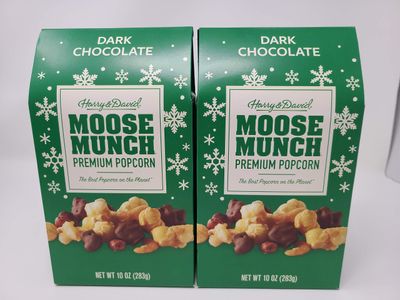 Harry &amp; David Holiday Moose Munch Premium Popcorn Dark Chocolate 10 oz, 2 Boxes