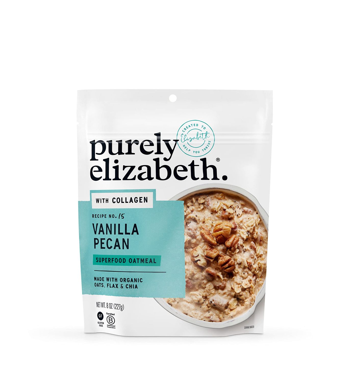 Purely Elizabeth Collagen Oatmeal, Vanilla Pecan, Made with Organic Oats, Amaranth, Quinoa, and Chia Seeds, Gluten-Free, Non-GMO (8oz Bag)