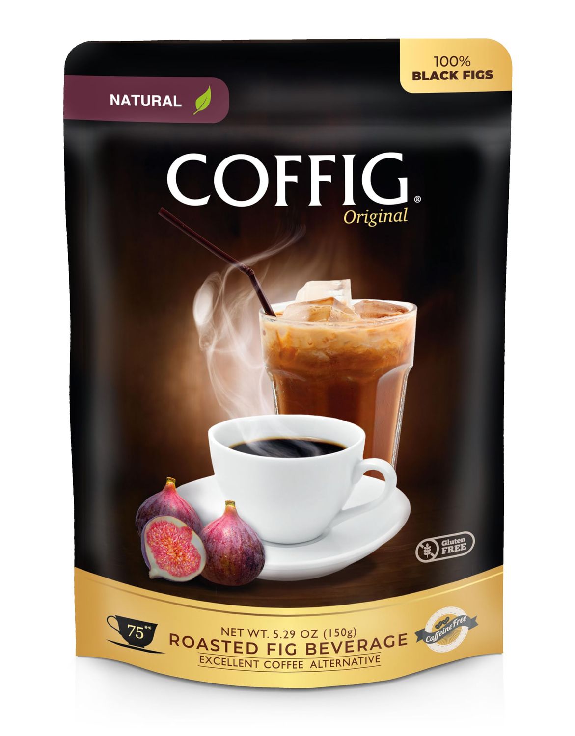 Coffig Original - 75 Cups Coffee Substitute &amp; Alternative - Roasted Fig Coffee - Caffeine Free Herbal Energy Drink &amp; Healthy Beverage for Men &amp; Women - Keto &amp; Vegan Friendly - 5.29oz (150g)