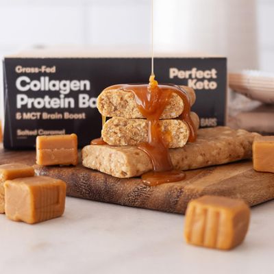 Perfect Keto Bars The Cleanest Keto Snacks with Collagen and MCT No Added Sugar Keto Diet Friendly 3g Net Carbs 18g Fat11g protein Keto Diet Food Dessert Salted Caramel 12 Bars