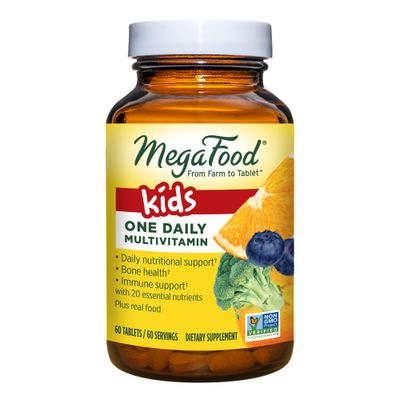 MegaFood Kids One Daily - Kids Vitamins - With Vitamin B, Vitamin C, Vitamin D &amp; Zinc - Bone Health &amp; Immune Support Supplement - Non-GMO, Vegetarian, Made Without 9 Food Allergens - 60 Mini Tabs
