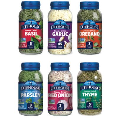 Litehouse Freeze-Dried Herb Variety Gift Set, (Basil, Garlic, Oregano, Parsley, Red Onion, Thyme) - Substitute for Fresh Herbs, Organic Spice, Gluten-Free, Keto Friendly, Non-GMO - 6-Pack