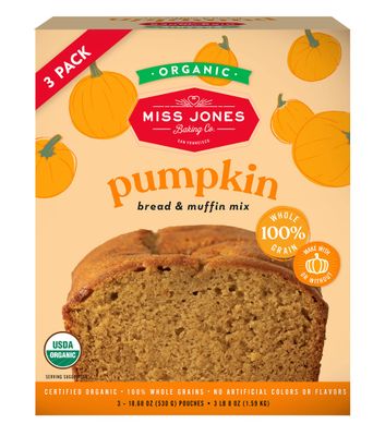 Miss Jones Baking Organic Pumpkin Bread &amp; Muffin Mix - Non-GMO, Vegan-Friendly, 100% Whole Grains (3 Count Case)