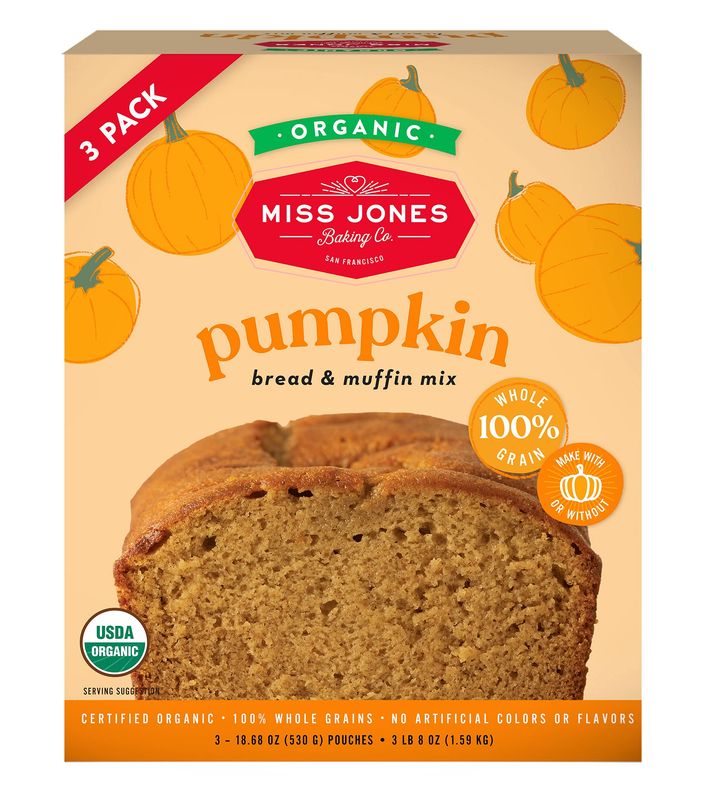Miss Jones Baking Organic Pumpkin Bread &amp; Muffin Mix - Non-GMO, Vegan-Friendly, 100% Whole Grains (3 Count Case)