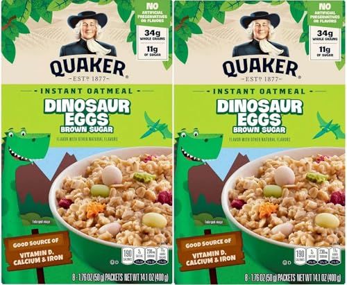 Quaker Dinosaur Eggs! Brown Sugar Instant Oatmeal, 8 Servings, 14.1 oz Box (2...