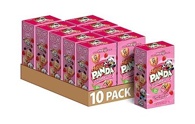 MEIJI Hello Panda Cookies, Strawberry Crme Filled - 2.1 oz, Pack of 10 - Bite Sized Cookies with Fun Panda Sports