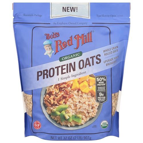 Bob&#39;s Red Mill Organic High Protein Oats - 32 oz (Pack of 1), 9g/Serving, Gluten Free, Non GMO, Whole Grain, Plant Based Protein