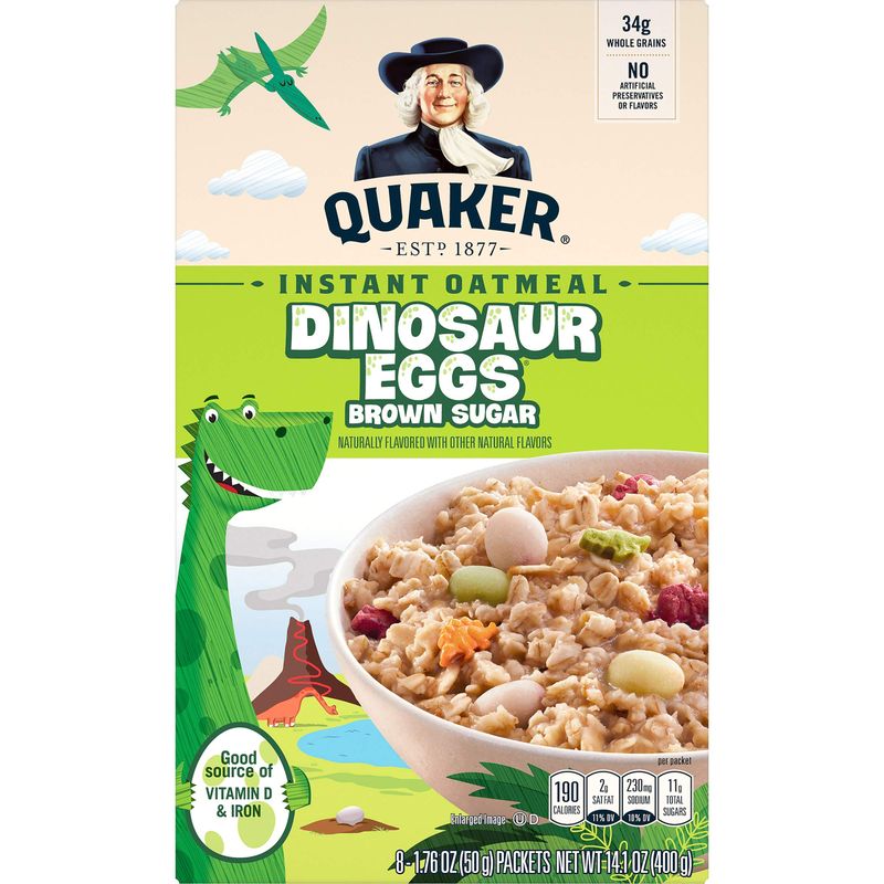 Quaker Dinosaur Eggs! Brown Sugar Instant Oatmeal, 8 Servings, 14.1 oz Box (2...