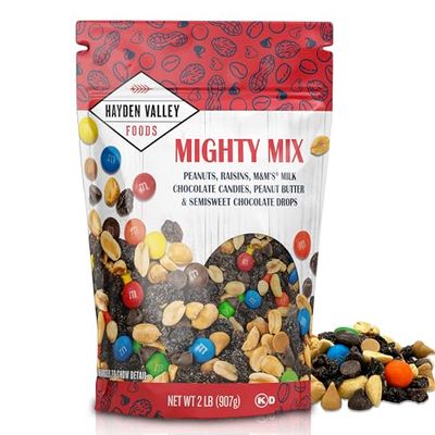 Hayden Valley Foods Mighty Mix - 2 lb Resealable Bag - Peanuts, Raisins, Chocolate Candies, Peanut Butter &amp; Semisweet Chocolate Drops - Gourmet Trail Mix