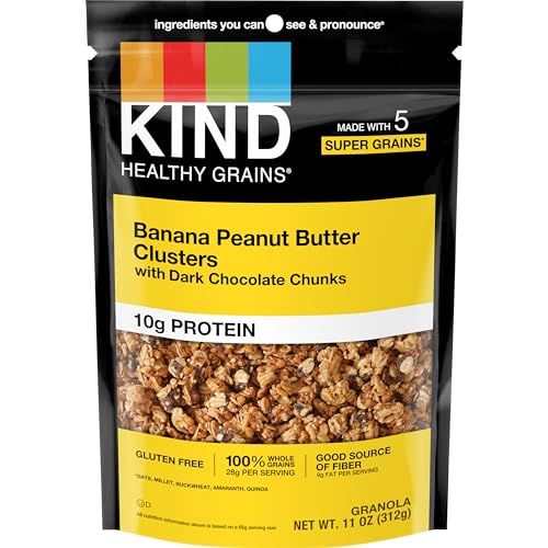 KIND HEALTHY GRAINS Granola Family Size, Healthy Snack, Banana Peanut Butter with Dark Chocolate Chunks Granola Clusters, 10g Protein, Snack Mix 11 OZ