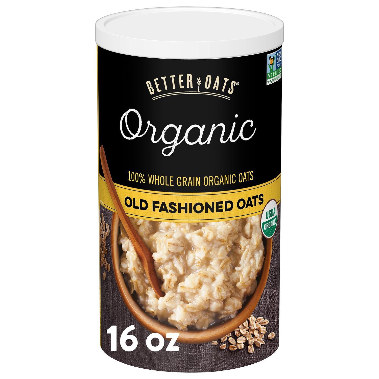 Better Oats Organic Old Fashioned Oats, Organic Rolled Oats for Overnight Oats, Hot Cereal, and Other Homemade Oatmeal Recipes, Certified USDA Organic, 16 OZ Tub