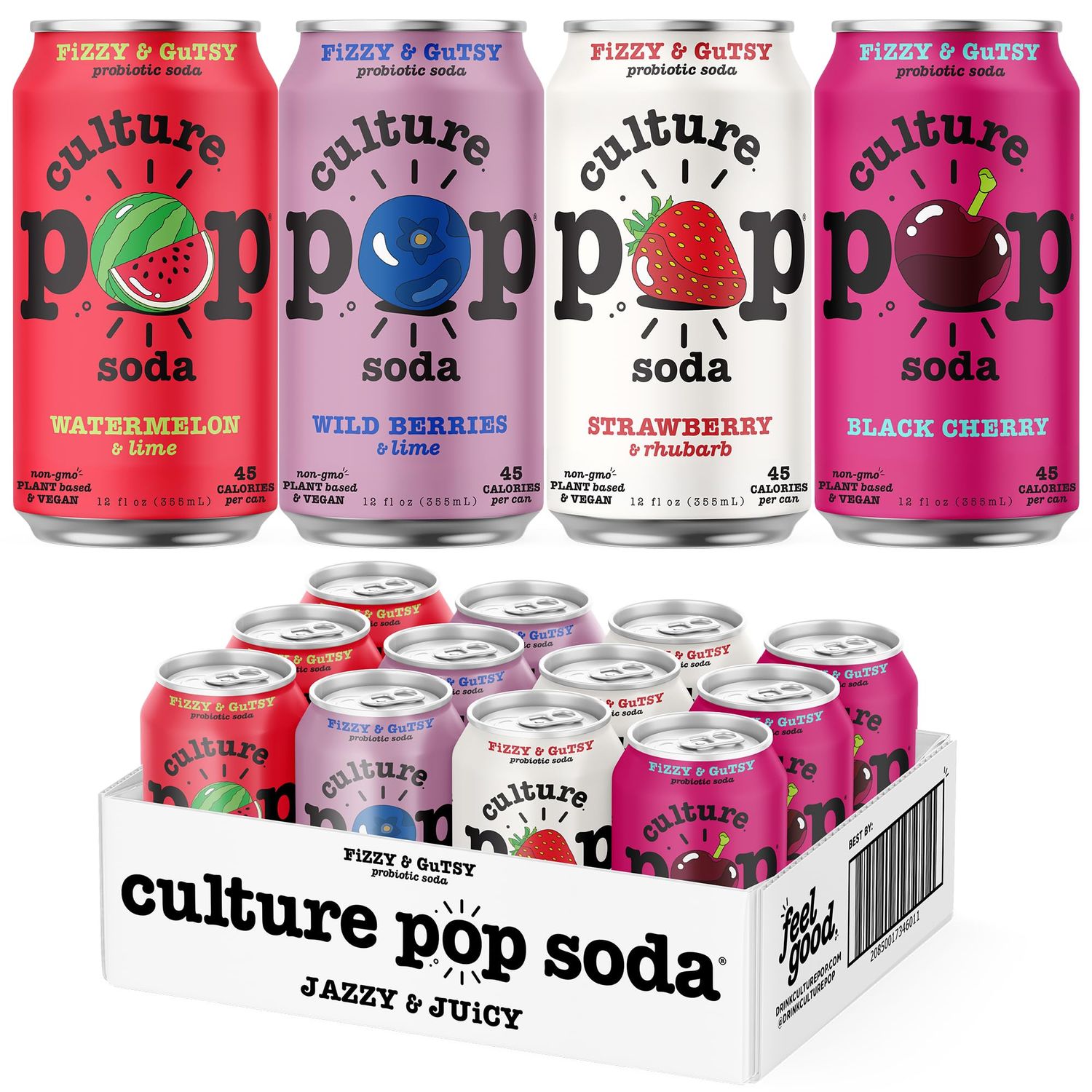 Culture Pop Soda Probiotic Low Sugar Soda - Sparkling Probiotic Drink Soda for Gut - Seltzer, Soda Pop &amp; Sparkling Juice Alternative - Non-GMO, Kosher, Gluten-Free &amp; No Stevia (Pack of 12)