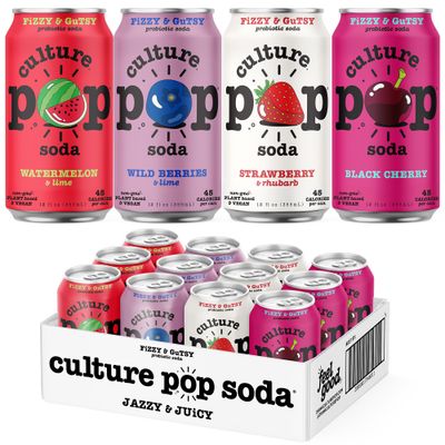 Culture Pop Soda Probiotic Low Sugar Soda - Sparkling Probiotic Drink Soda for Gut - Seltzer, Soda Pop &amp; Sparkling Juice Alternative - Non-GMO, Kosher, Gluten-Free &amp; No Stevia (Pack of 12)