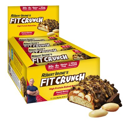 FITCRUNCH Full Size Protein Bars, Designed by Robert Irvine, 6-Layer Baked Bar, 6g of Sugar, Gluten Free &amp; Soft Cake Core (Peanut Butter)