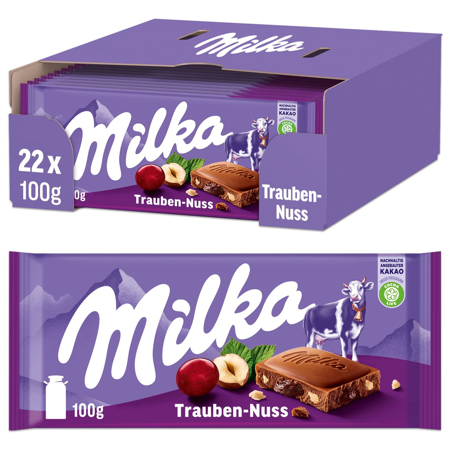 Milka Alpine Milk Chocolate Raisin And Nut 100 G (Pack Of 20)