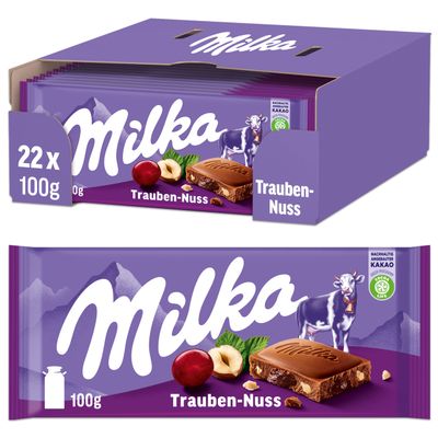 Milka Alpine Milk Chocolate Raisin And Nut 100 G (Pack Of 20)